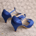 Mid Heel Court skor för kvinnor Blue Satin