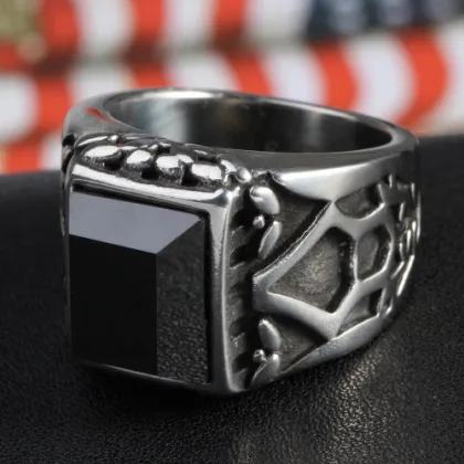 Black Onyx spar Obsidian gemstone ring