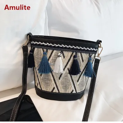 Women Straw Shoulder Crossbody Handbag Summer Casual Bag