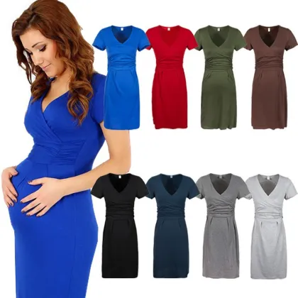 Pregant Women Sexy V-neck High Elastic Dress/Maternity Dress