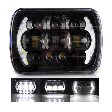 H4 Plug IP68 6500K 45W White Square LED Headlight for Jeeps - Daytime Running 7\" 7X6 DRL