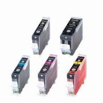 Color Inkjet Cartridges, Compatible with Canon CLI-8 C, M, Y, BK and PGI5 Black with Chip