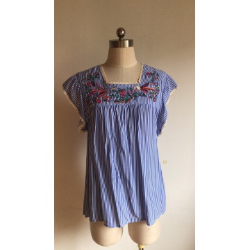 Sweet Short Sleeve of Stripe Printed Ladies Blouse
