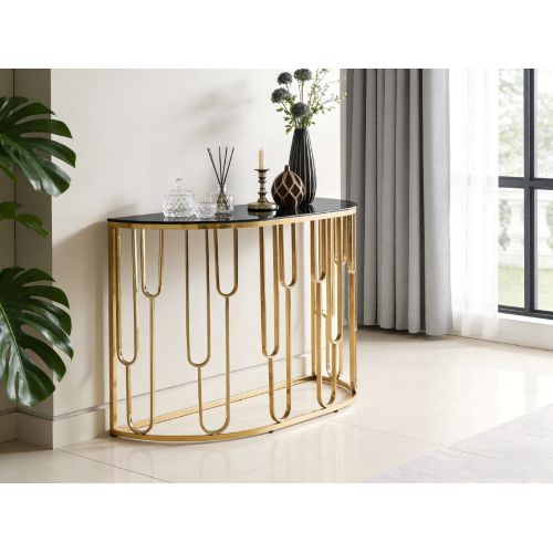 Mesa de entrada de aço inoxidável com tampo de vidro elegante