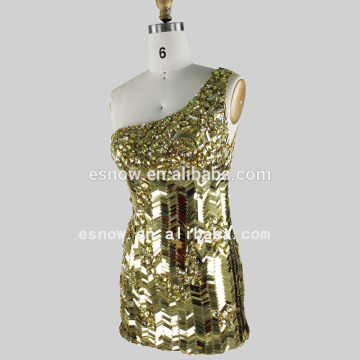 2016 Wholesale Sexy Women One-Shoulder Sequin Beaded Short Evening Dress
