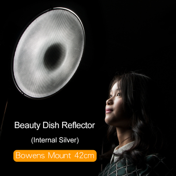 AMBITFUL Silver White 42cm Beauty Dish with Honeycomb Grid for Flash Strobe - Bowens Mount