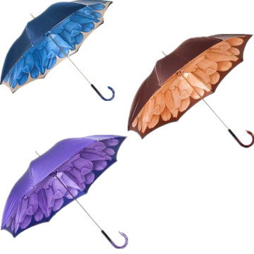 Flower Dahlia Mocha/ Violet/ Blue Double Canopy - Luxury Automatic Ladies Straight Umbrella by Pasotti