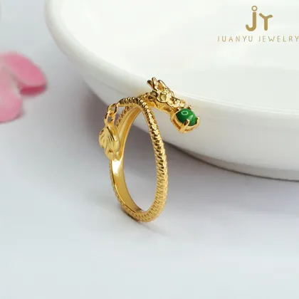 Chinese Zodiac Green Myanmar Jade Dragon Shape Rings in S925 Silver - Natural Jadeite Jewelry