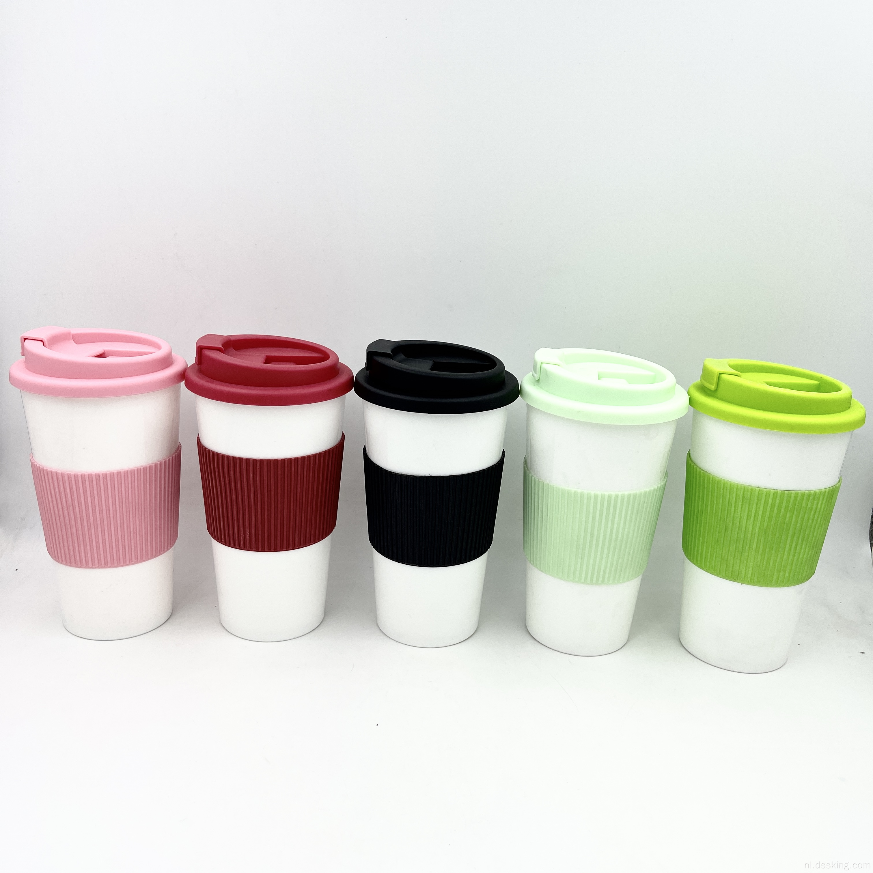 Milieuvriendelijke herbruikbare BPA gratis 16 oz dubbele koffiekopje met TPR-mouw siliconenhuls