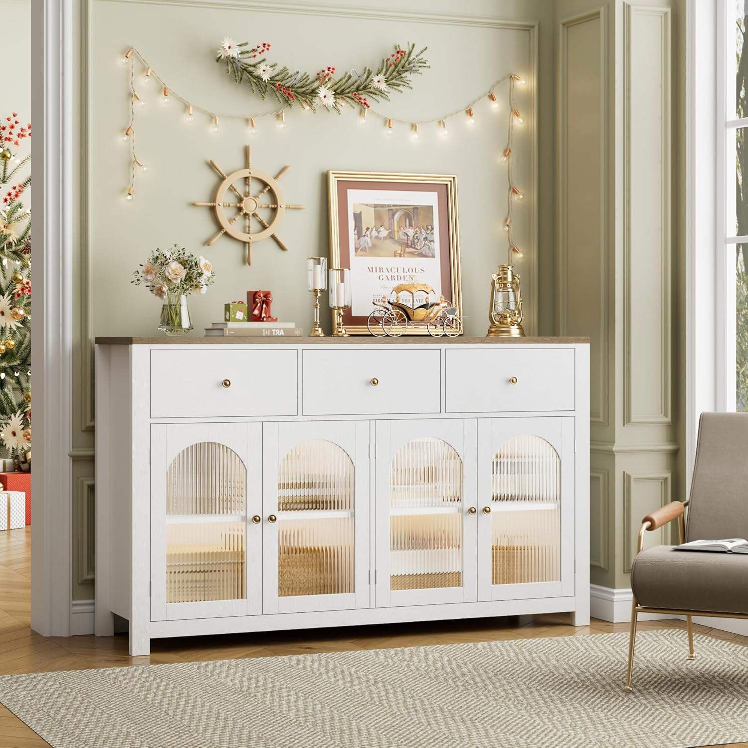 Современный сервант со стеклянными дверцами Деревянный сервант для шведского стола