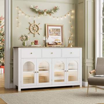 Modern Sideboard with Glass Doors Wood Buffet Sideboard
