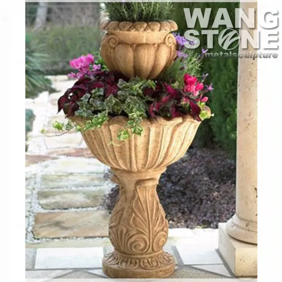 Modern Two-Tier Stone Garden Flower Pot and Planter