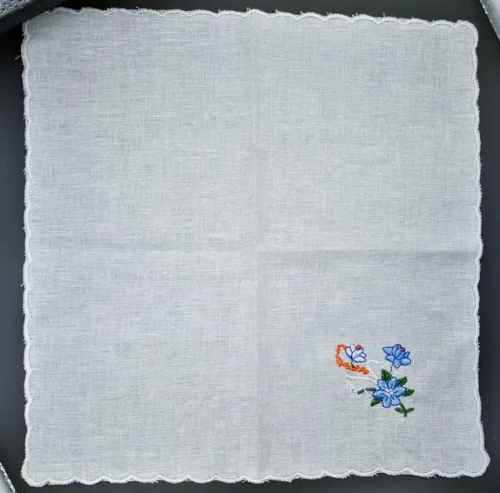 White Wedding Cotton Embroidered Scalloped Edge Handkerchief