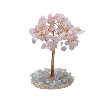 Raw Rose Quartz Reiki Healing Crystal Tree Life Agate Base Copper Wire Spiritual Meditation Energy Room Office Desk Decor Gifts