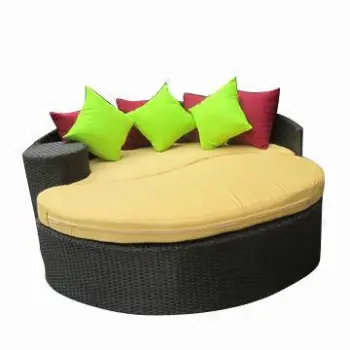 Rattan round sun bed with powder coating, aluminum frame/water-resistant cushion, 2013 new design