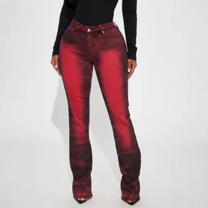 Custom Fashion Stretch Boot cut Jeans Red Wash Denim Pants