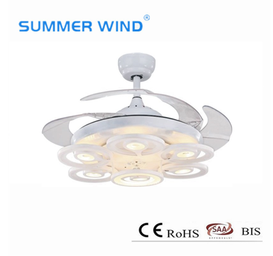 4 retractable ABS blades ceiling fan with light