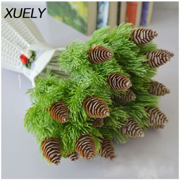 7 branches artificial plastic pine fake plants Pine Nuts Cones Tree for Christmas Party Decor Faux Grass Xmas home wedding decor