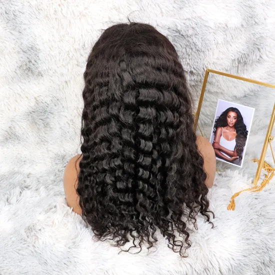 Deep wave 180% density 100 percent human hair wig afro kinky curly virgin brazilian front lace wig for sale