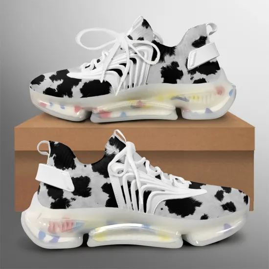 Cow Print Custom React Running Shoes: Trendy, Cushioned Drop Shipping Sports Shoes