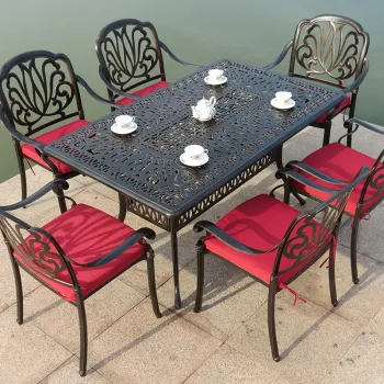 Antique Cast Wrought Iron 6 Seat Rectangular Outdoor Dining Table