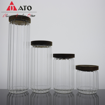 Kitchen storage borosilicate glass jar with wooden lid