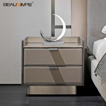 Elegant Wood and Metal Nightstand with Glossy Finish