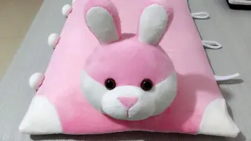 Pure and fresh and upright ears pink rabbit flat pillow mat