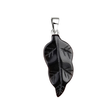 Black Obsidian Handmade Craved LeafPendant for Making Jewelry (Approx 23X47MM)