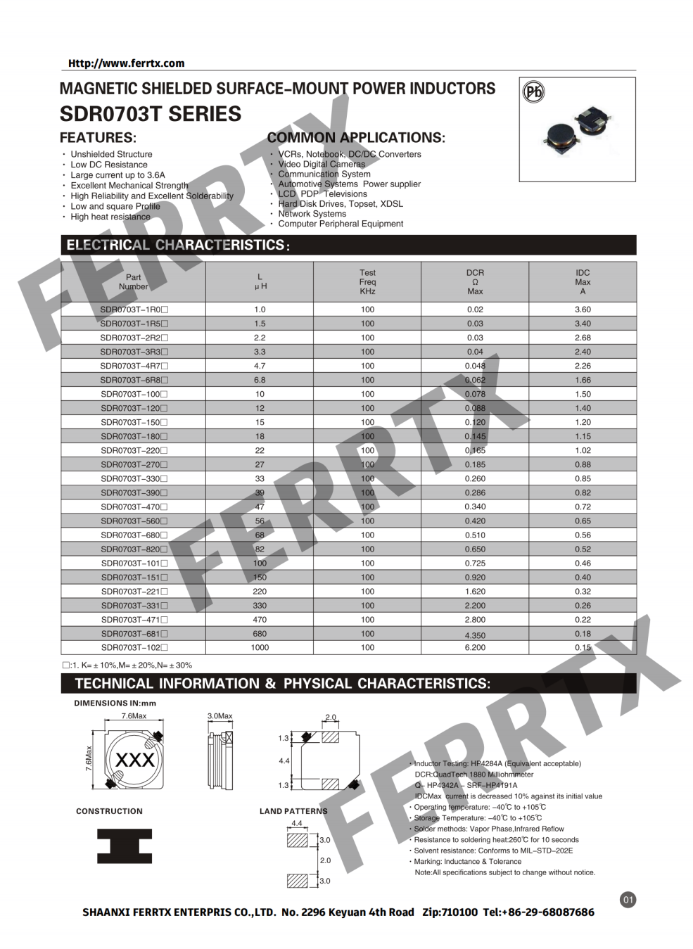 Unshieled inductor SDR-T