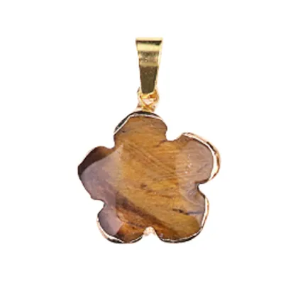 Yellow Tiger Eye Stone 20MM Flower Wrapped Golden Stone Pendant for DIY Making Jewelry
