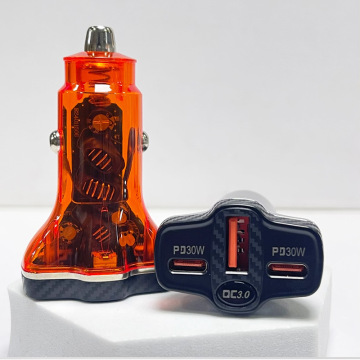 78W Car Charger with Multi-Port QC Fast Charging PD60W Type-C Car Charger for Cross-border Sales