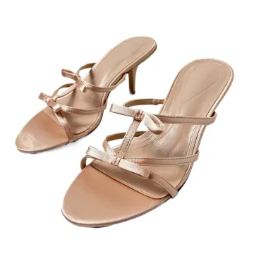 2024 Summer Collection: Large Size 42 Famous Designer Women's Shoes - Satin Pink Heel Slippers with 7cm High Heels, Round and Open Toe