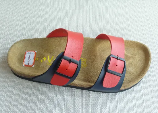 Two Belts Comfort Cork Slippers , Single Red Soft Footbed Slippers