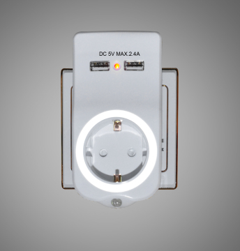 Smart Wi-Fi Controlled Italian Type Adapter with Night Light, 2 USB Ports, and LED Indicator for 110-230V ~50-60Hz, 2.4A Output