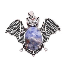 Sodalite 13X18mm Cabs Antique Silver Alloy Antique Silver Alloy Bat Pendant Necklace 45cm Black Cord