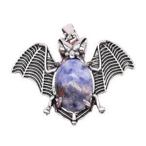 Sodalite 13X18mm Cabs Antique Silver Alloy Antique Silver Alloy Bat Pendant for DIY Making Jewelry