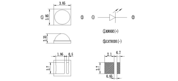 940nm High Power IR LED Size