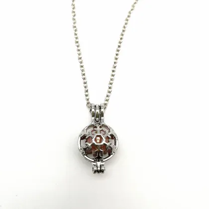 Snow Ball Hollow Pearl Pendant Necklace