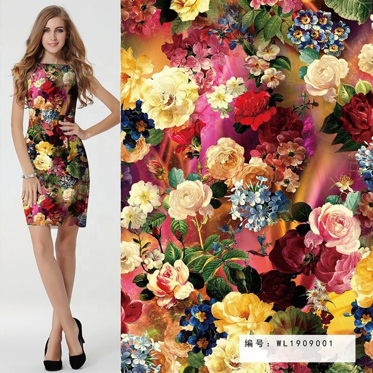 Digital Printed Flower Bark Crepe Crinkle Dress Fabric