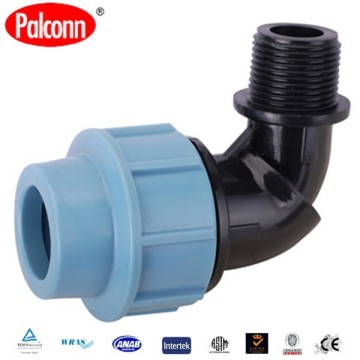 Hot selling pp compression fitting thread plastic pipe fitting male elbow 20x1/2"mm A484