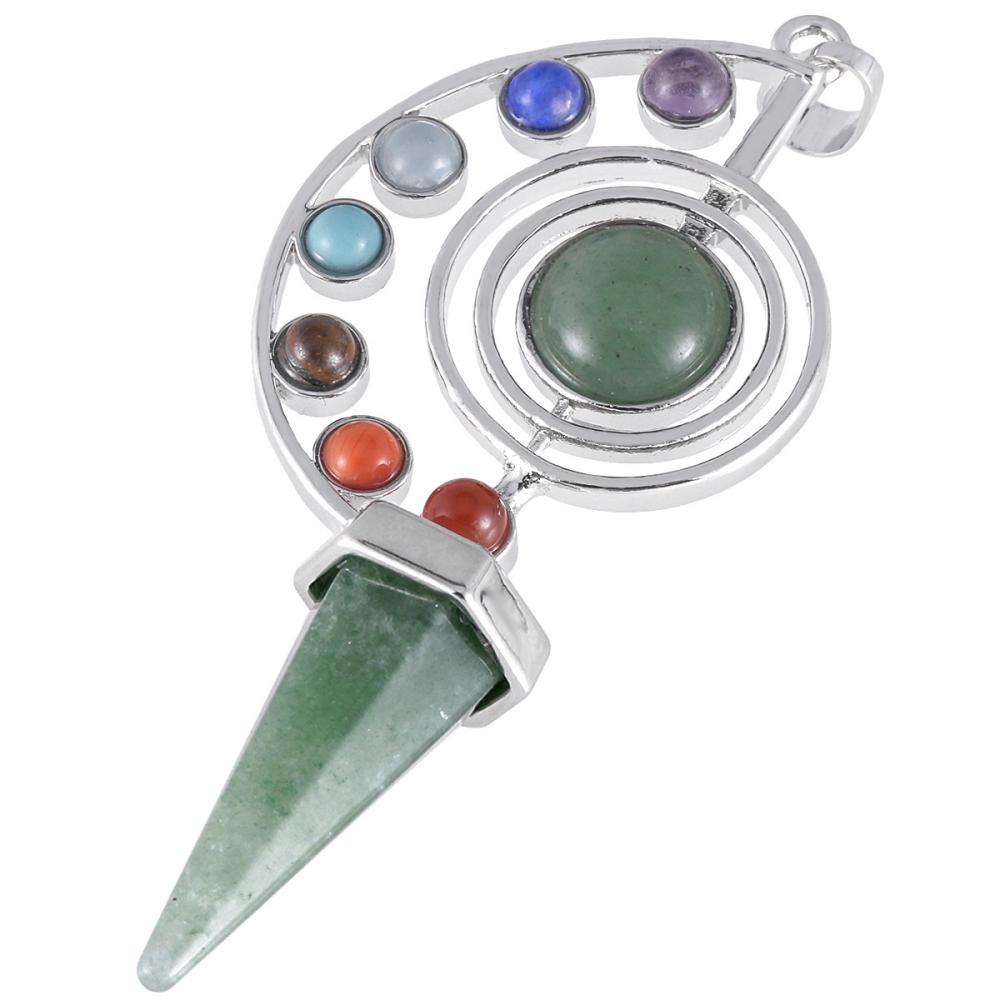 7 Chakra Stone Beads Pendant Collier pour femmes hommes, Point hexagonal unique guérison Crystal Pendulum pour la divination du Reiki
