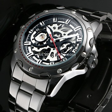 2015 China Supplier Fashion Brand Stainless Steel Skeleton Mechanical Automatic Man Watches For Men Sport Watch WM420