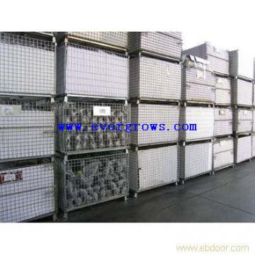 China Galvanized Steel Metal Foldable Wire Mesh Container With Caster