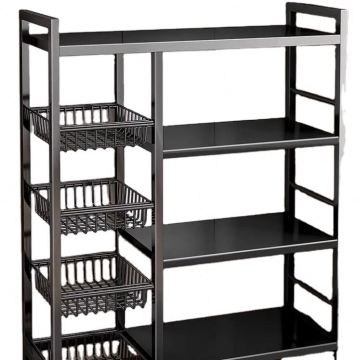 Multi-Layer Movable Kitchen Rack with Vegetable Basket