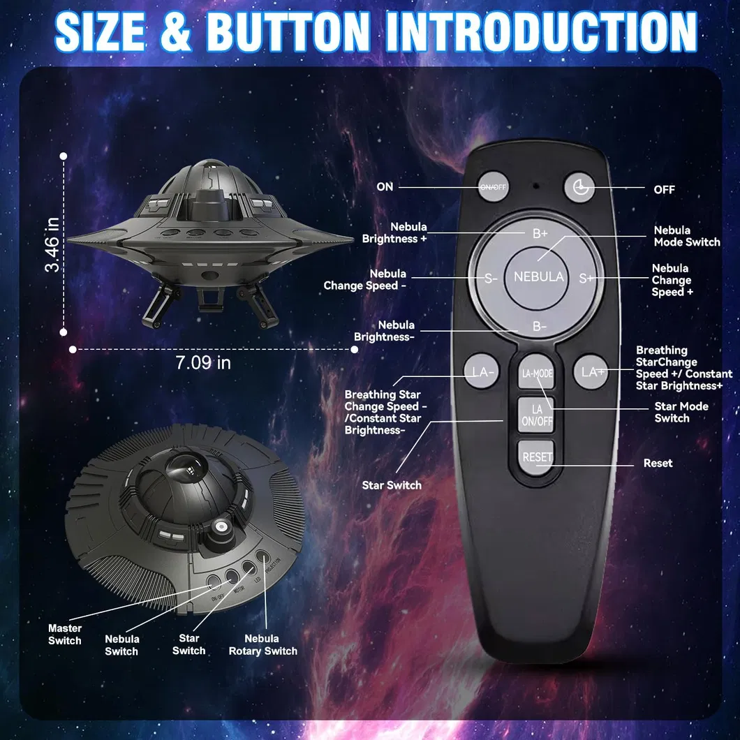 Proyector de universo Stargaze con lámpara de efecto de nebulosa giratoria de 360 ​​°
