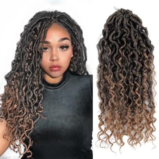 curly ombre hair goddess locs messy box braids crochet soft synthetic braiding hair pre-looped river faux locs hair extension