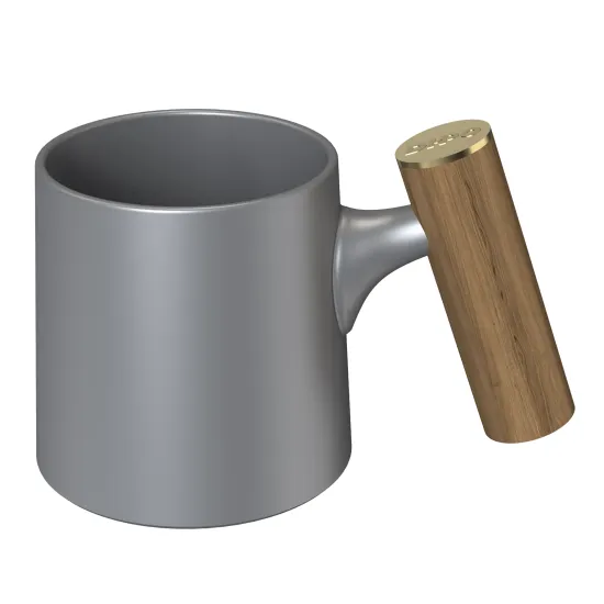 DHPO Large Capacity Porcelain Coffee Mug with Walnut Wood Handle