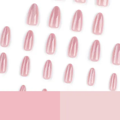 Hot Sale: 24pcs Shiny Pink Artificial Fingernails Set - Adhesive Stick-on Nails Tips Kit for Short False Nails