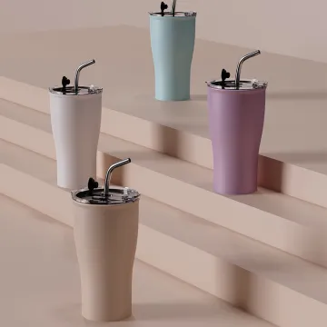 Customizable Double Wall High-Fired Ceramic Coffee Mug with Straw